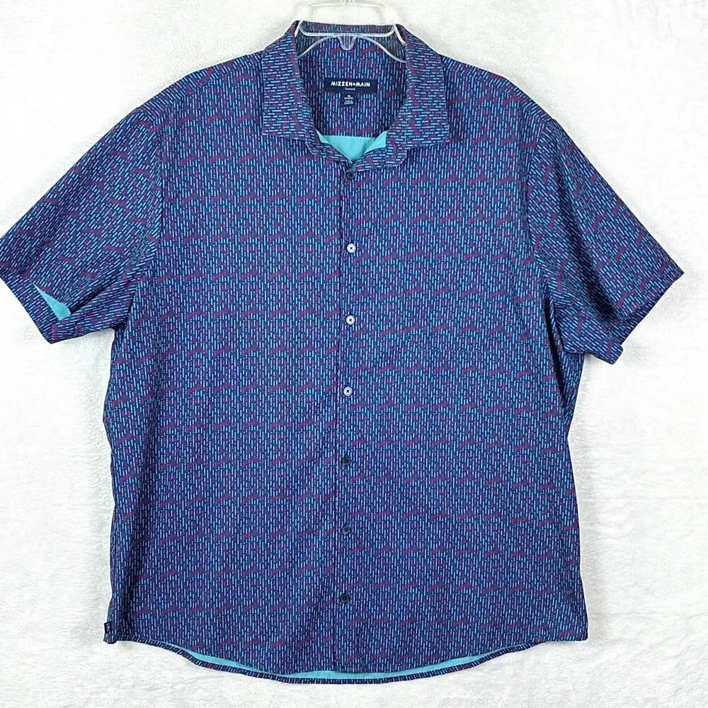 Mizzen + Main Polo Shirt Mens XL Blue Versa Geometric Dots Performance Stretch